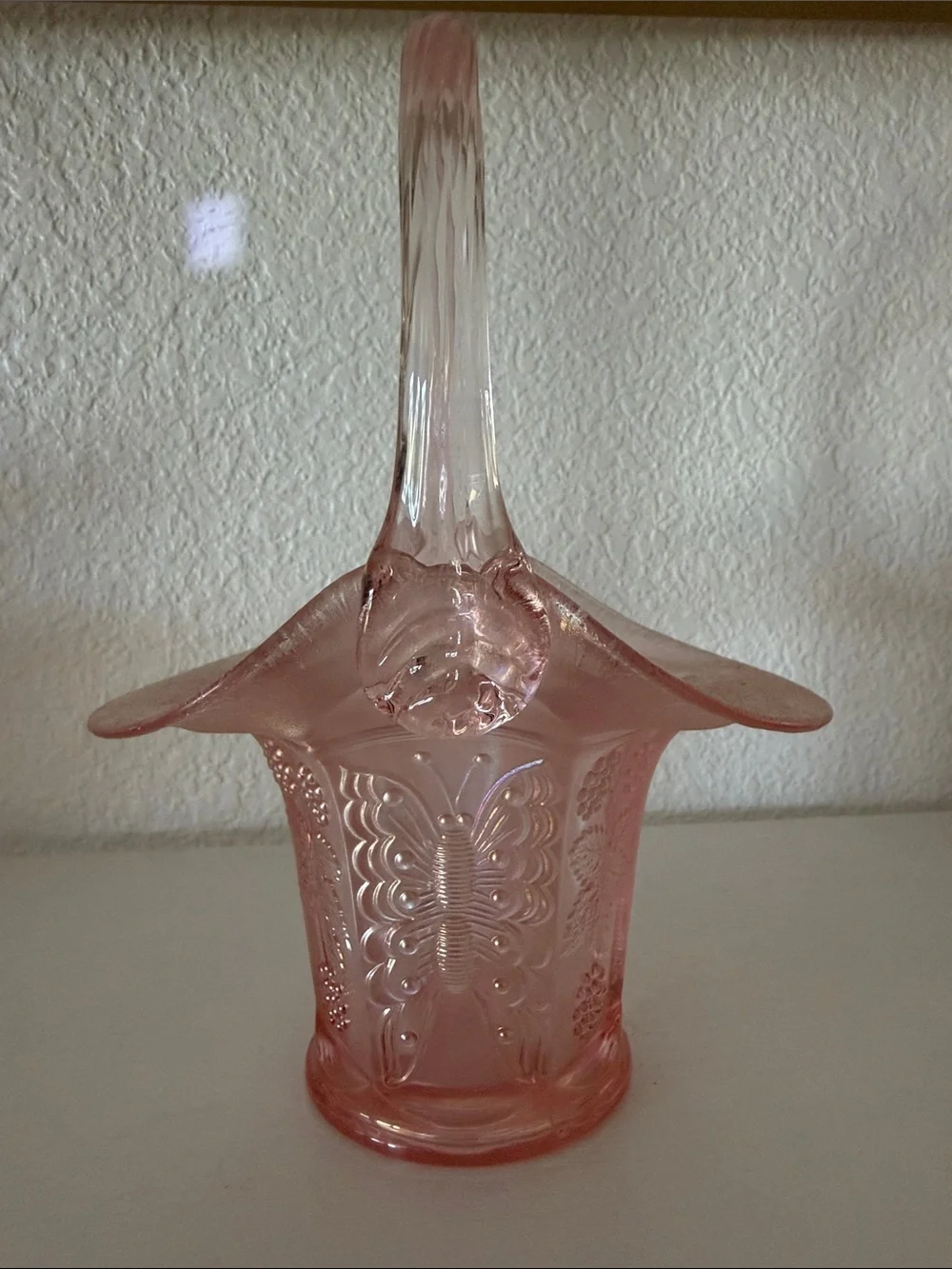 Fenton Pink Glass Butterfly Basket - Decorative Home Accent